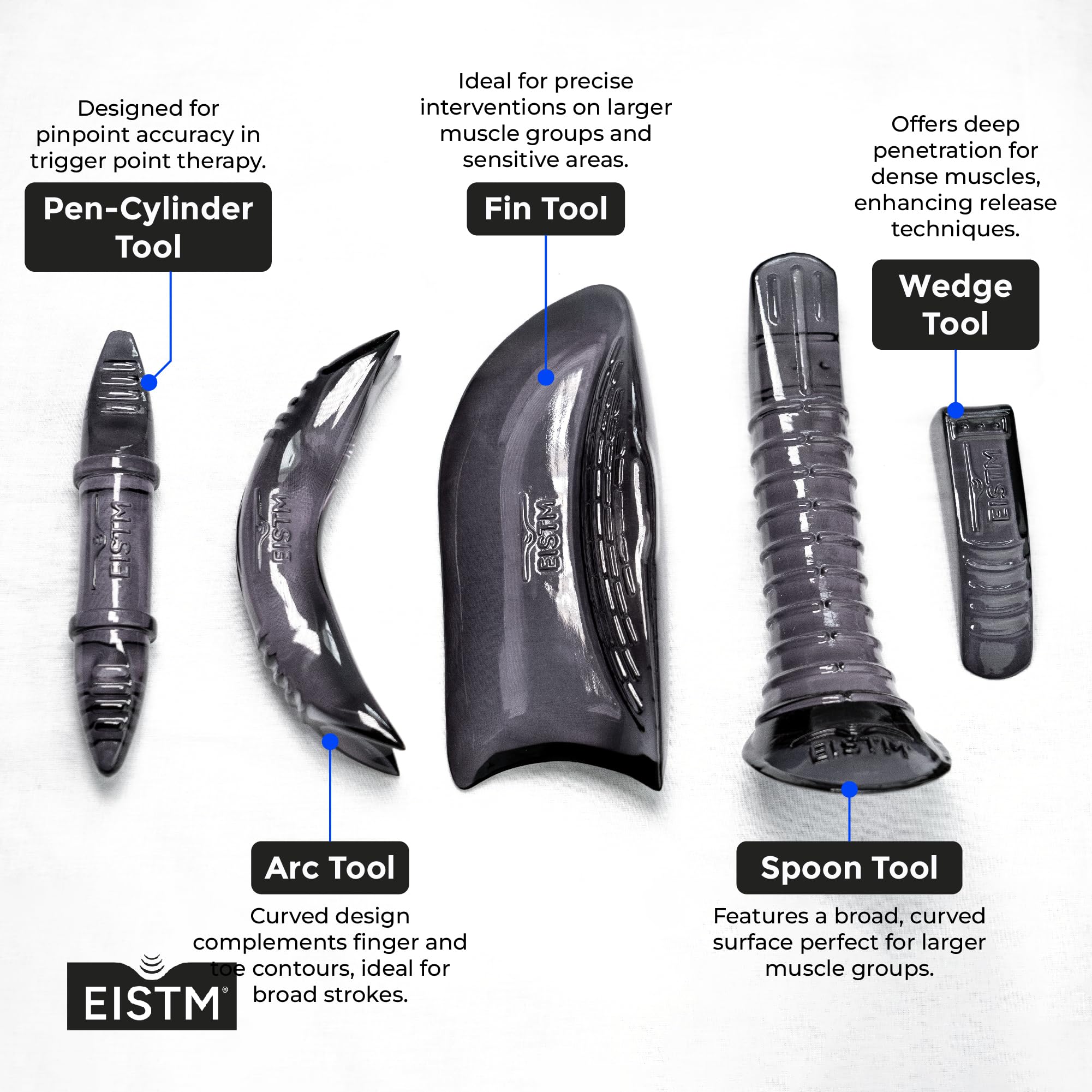 EISTM Pro 5-Piece IASTM Set — The Pen-Cylinder for precise trigger point therapy