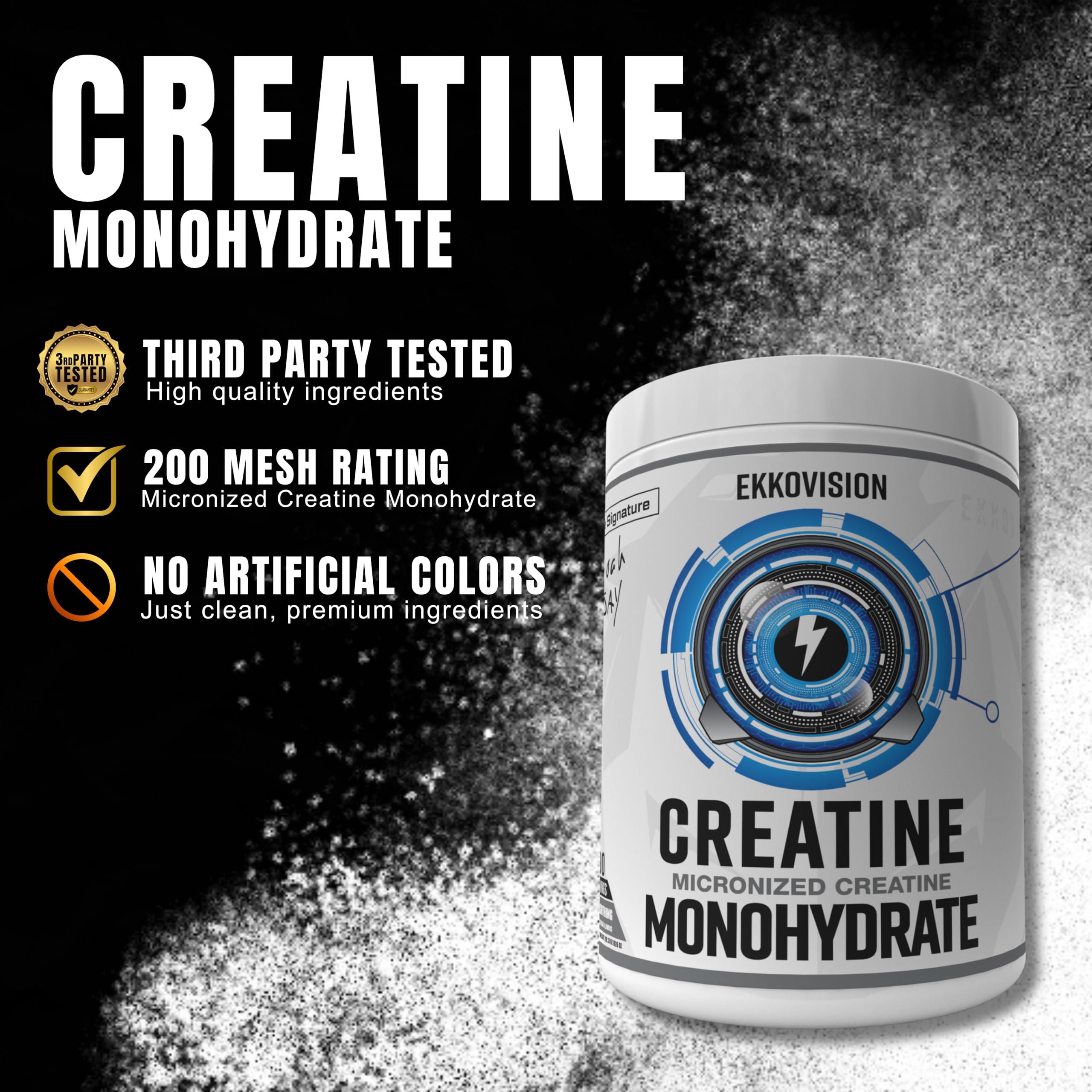 Ekkovision Creatine Micronized Powder scoop for precise, consistent dosing.