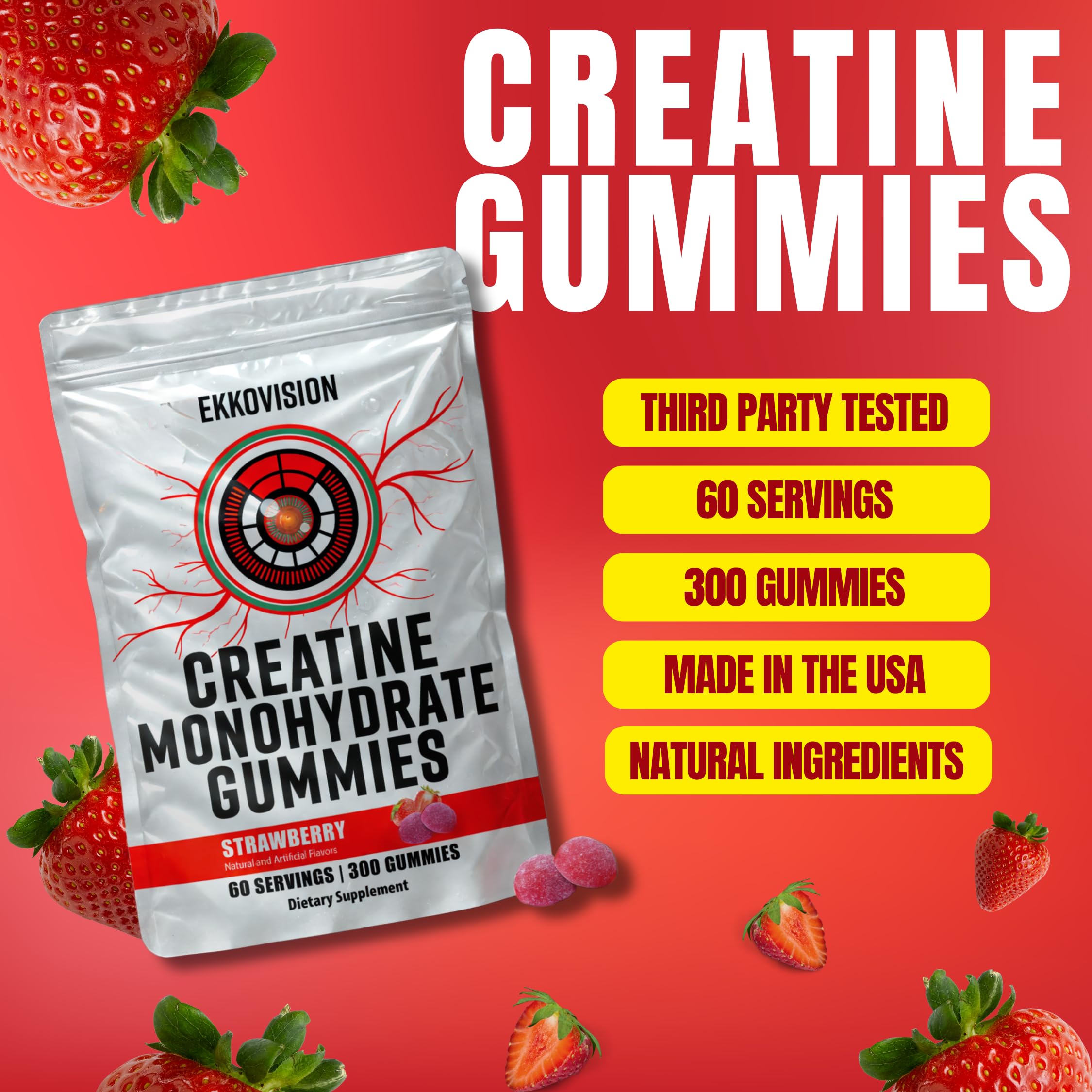 Close-up of Ekkovision orange gummies held in hand for on the go recovery.