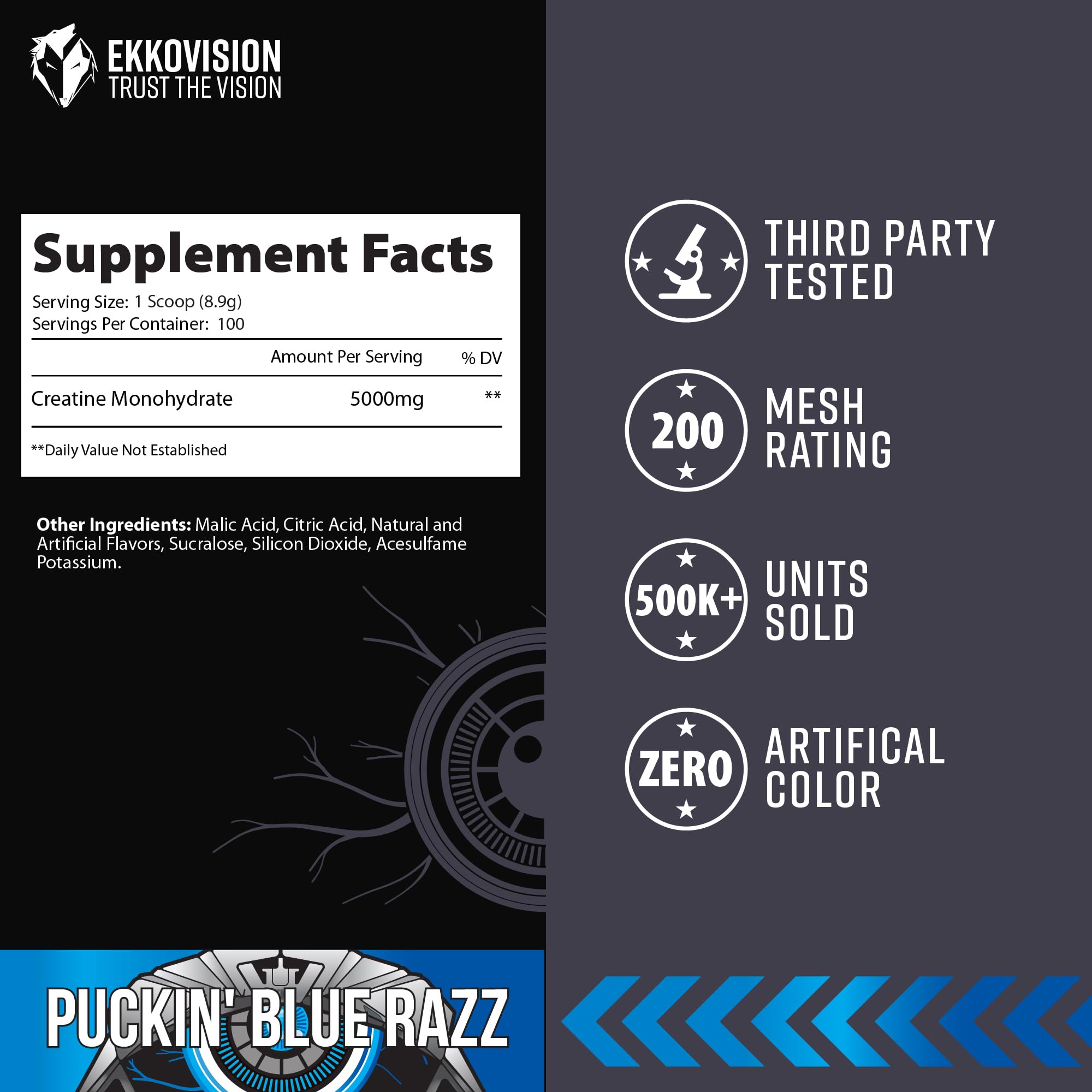 Ekkovision Creatine Monohydrate Powder used by athletes for training.
