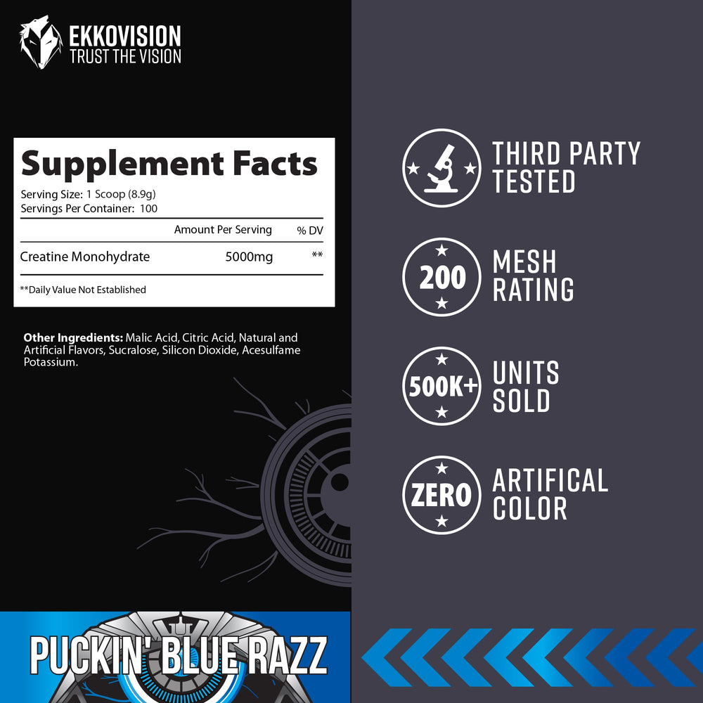 Ekkovision Creatine Monohydrate Powder used by athletes for training.
