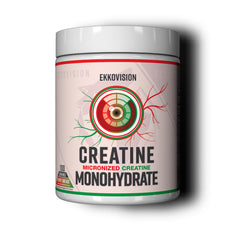 Ekkovision Creatine Monohydrate powder in a jar, easy to mix.