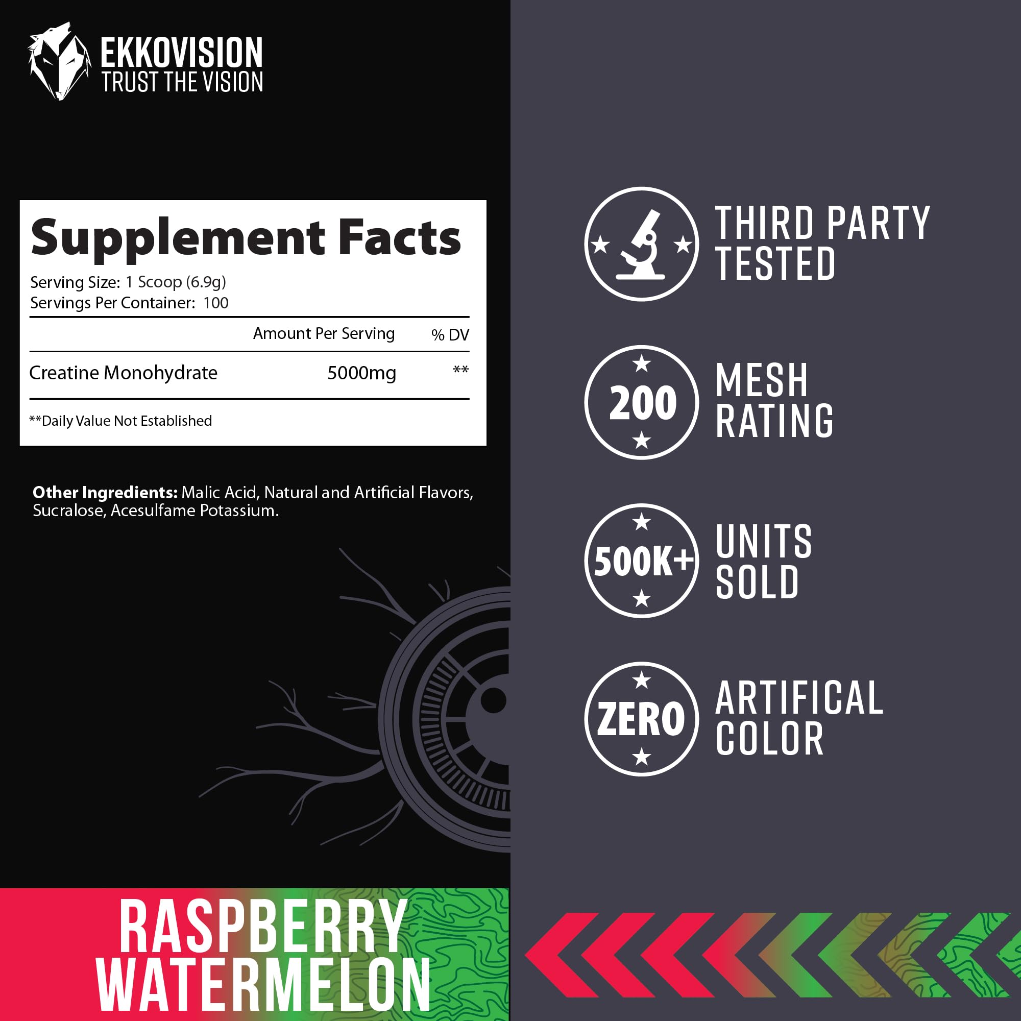 Ekkovision creatine monohydrate in a shaker for pre or post workout use