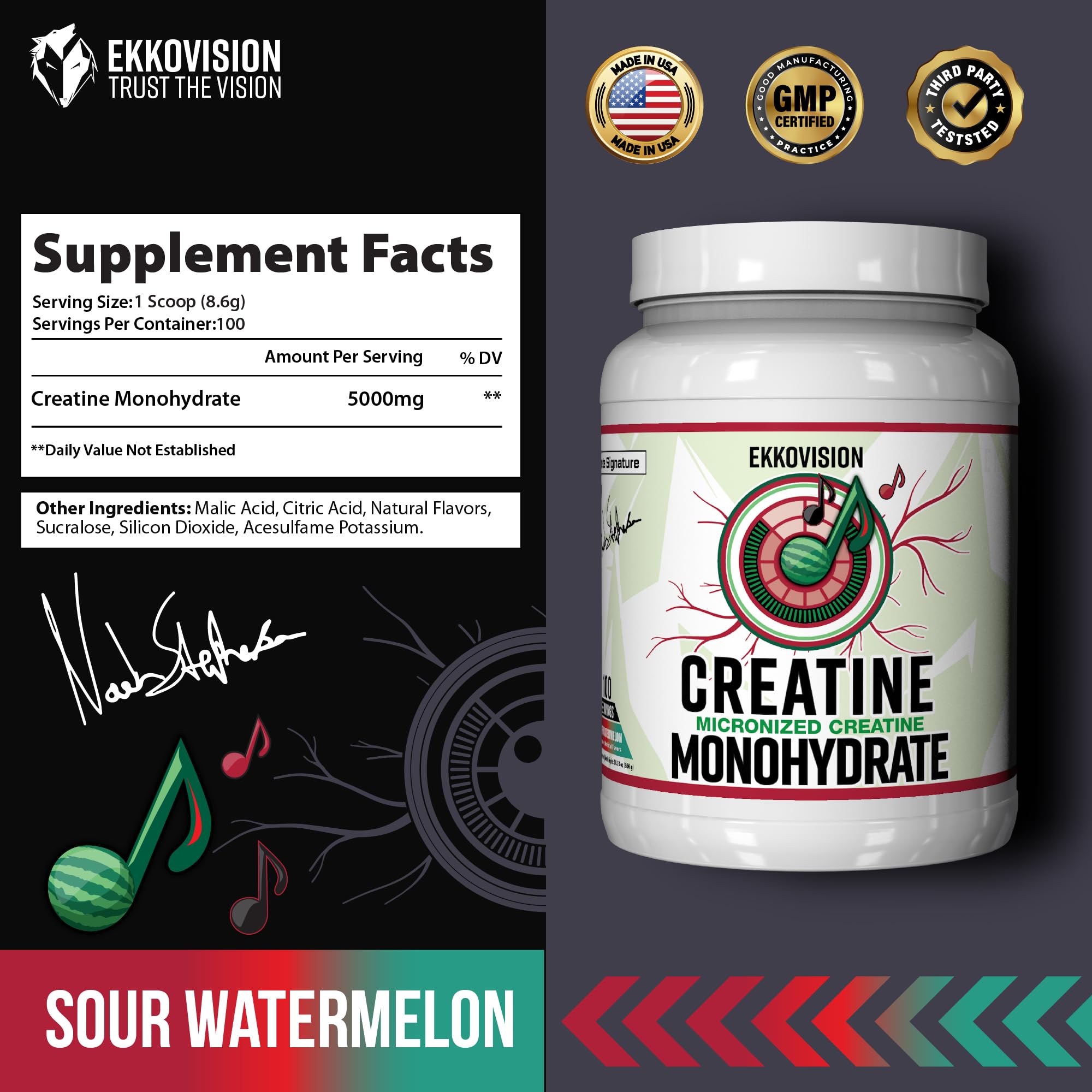 Ekkovision Creatine Monohydrate Sour Watermelon jar closeup for convenient daily use