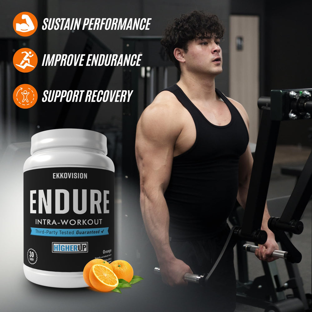 Ekkovision Endure intra orange bottle nutrition panel highlights ingredients for intra-workout fueling