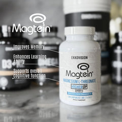 Pouring capsules from the Ekkovision Magtein bottle for a convenient daily ritual.