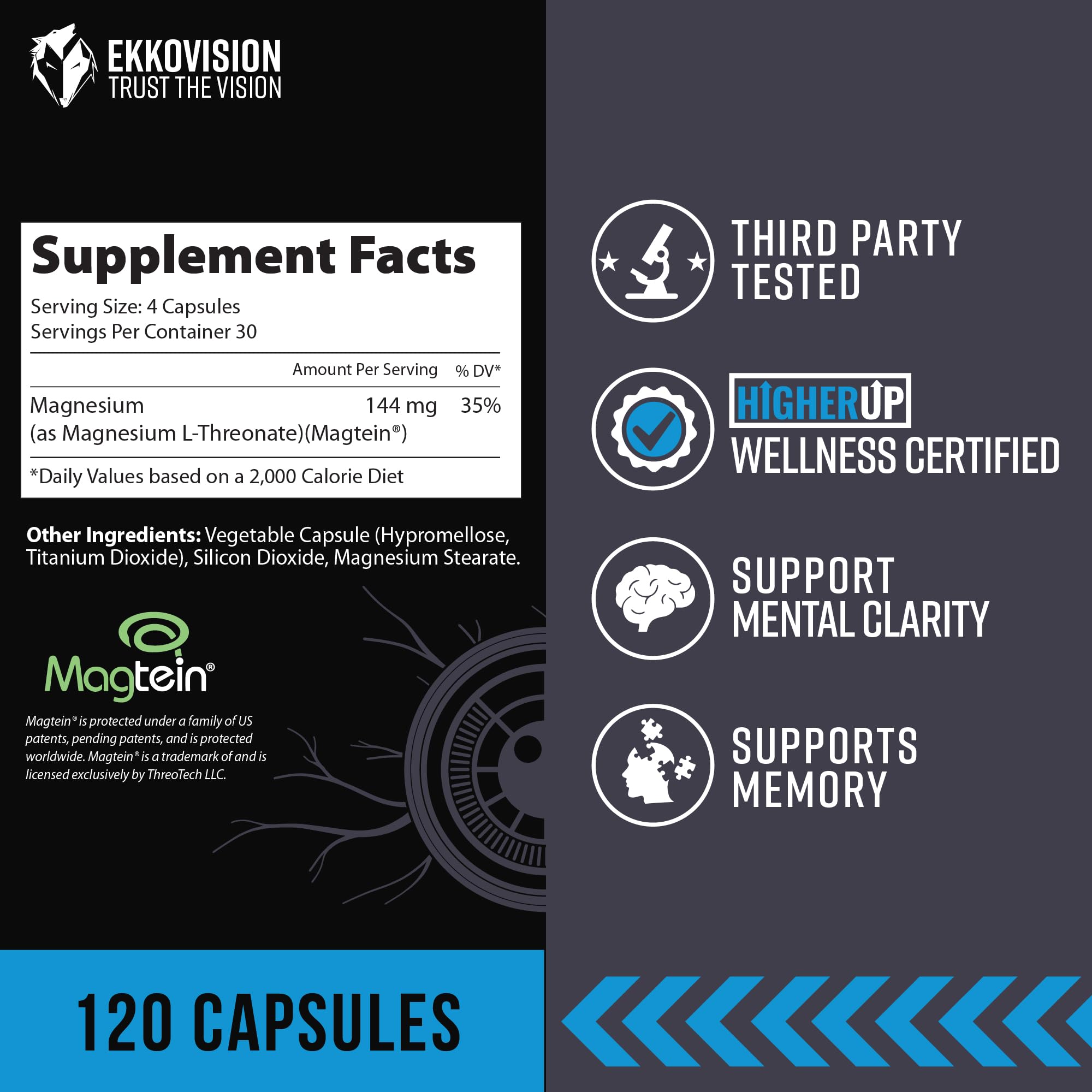 Ekkovision Magtein capsules ready-to-swallow for simple daily magnesium support.