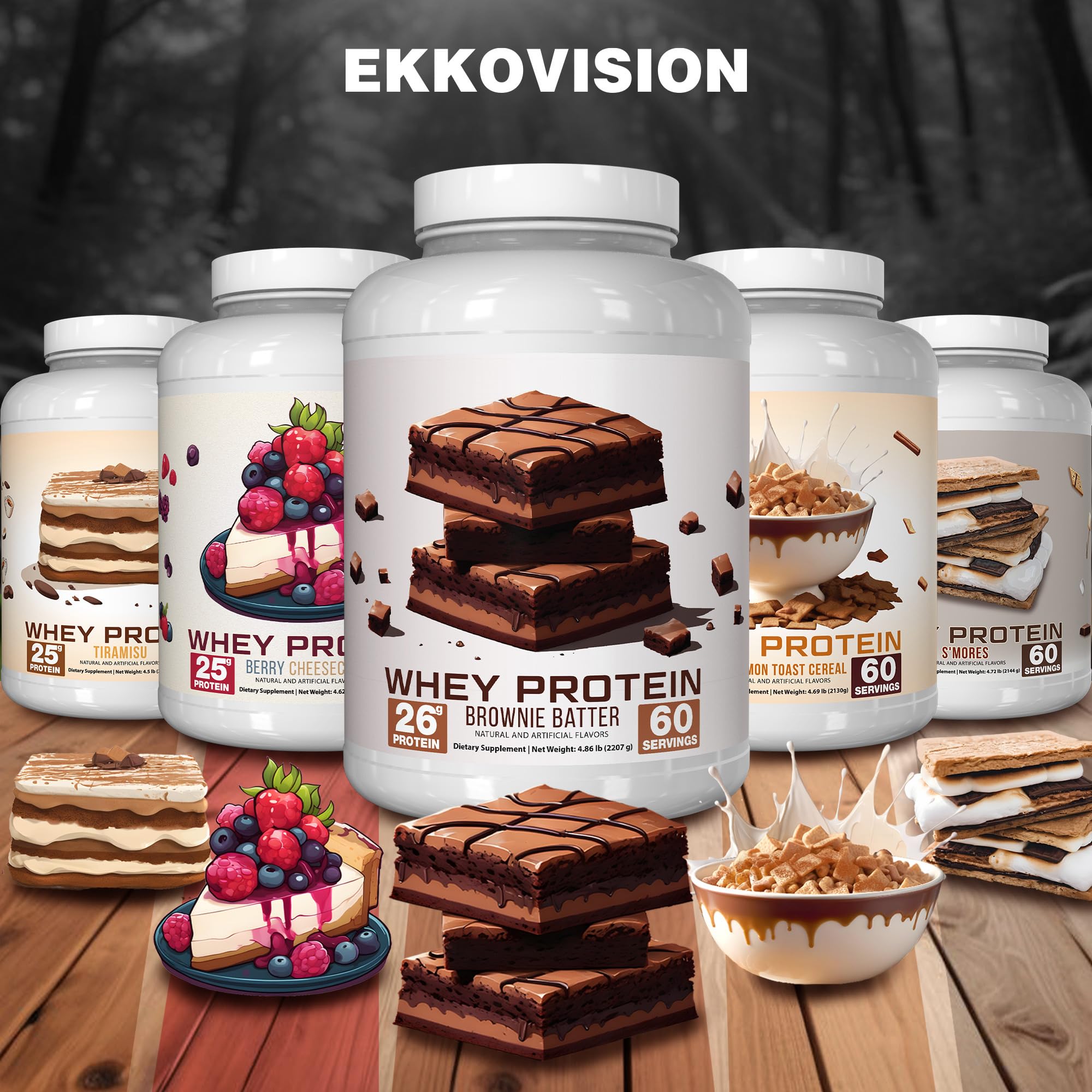 Ekkovision Cinnamon Toast Whey Protein powder shaker for quick, creamy drinks.