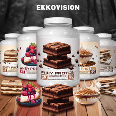 Ekkovision Cinnamon Toast Whey Protein powder shaker for quick, creamy drinks.