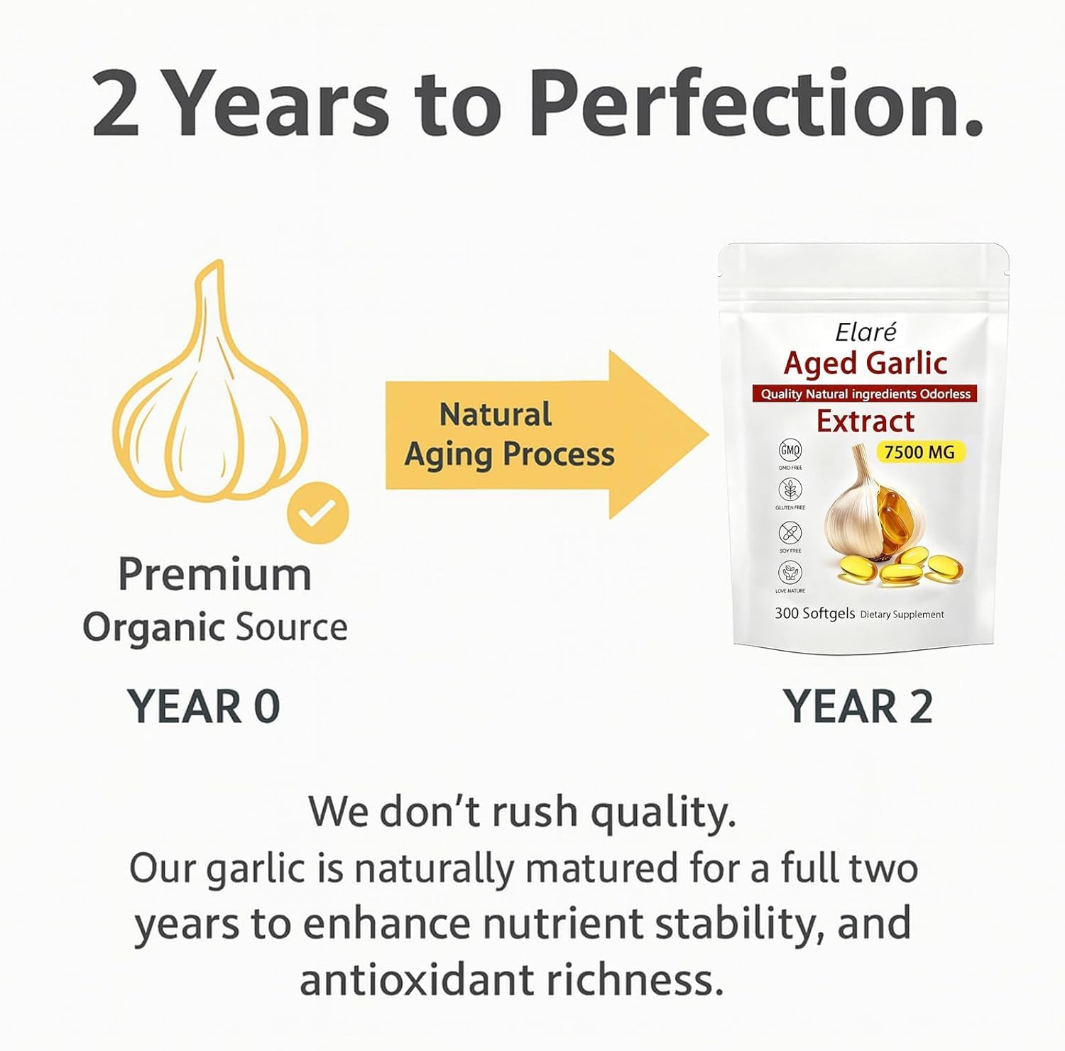 Elare garlic extract with 7500mg equivalent per serving for potent daily support