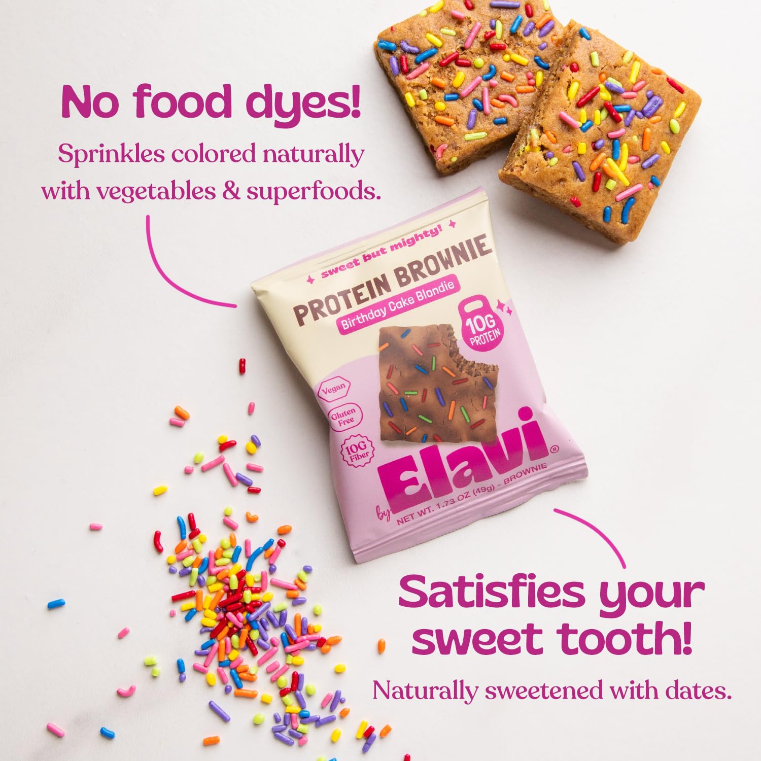 Elavi vegan gluten-free brownie shows allergy-friendly convenience.