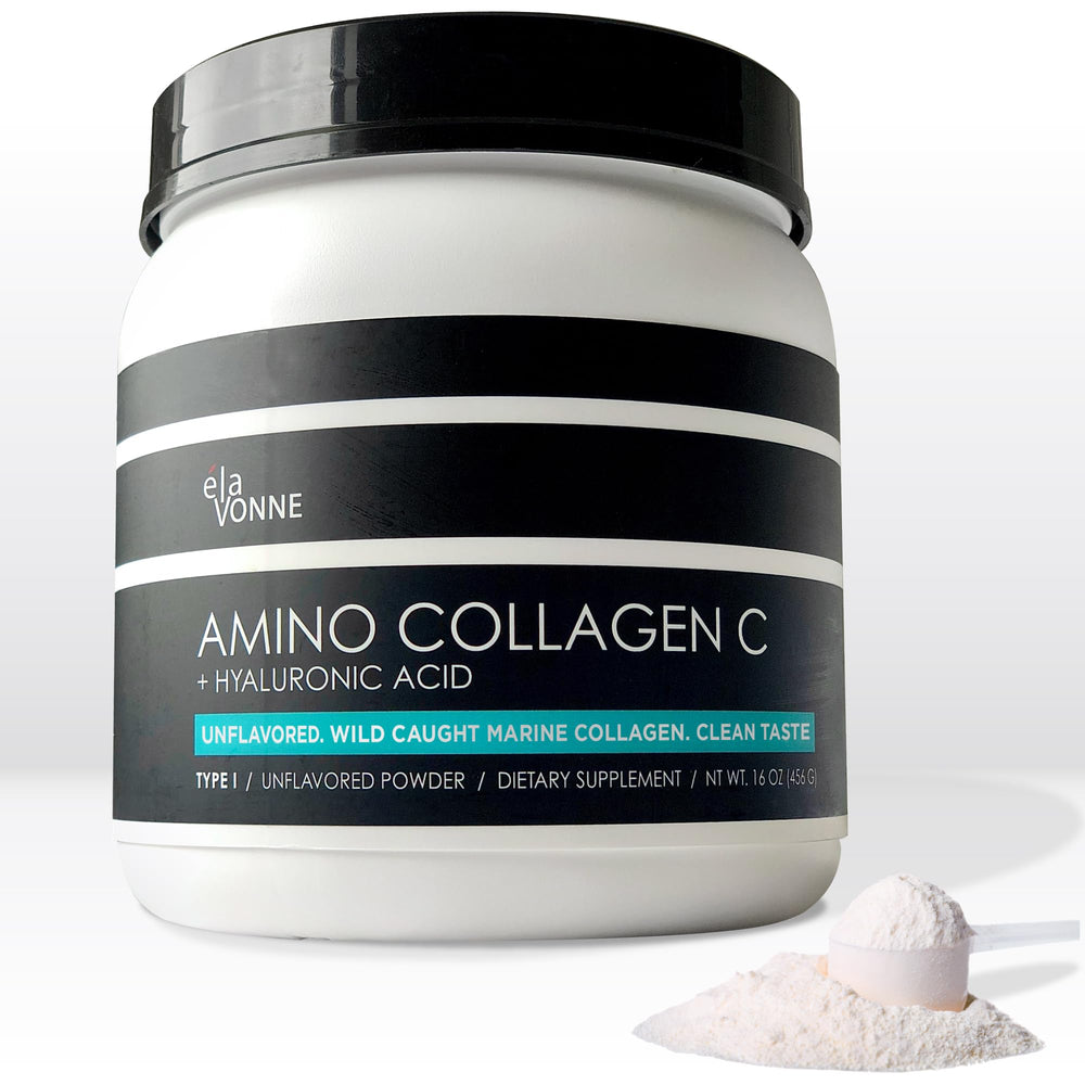 E´LAVONNE Amino Collagen C bottle pouring for daily collagen support