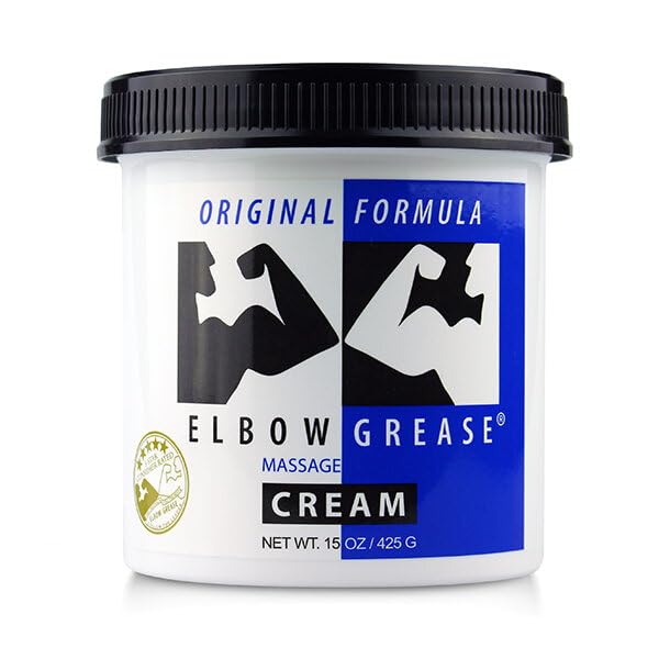 Elbow Grease Original Massage Cream bottle showing silky glide for relaxing massages.