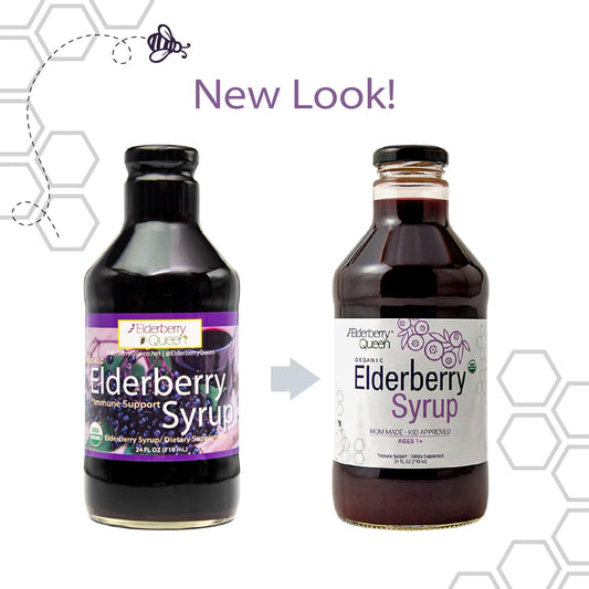 Elderberry Queen bottle pour demonstrates smooth, juice-like texture loved by kids.