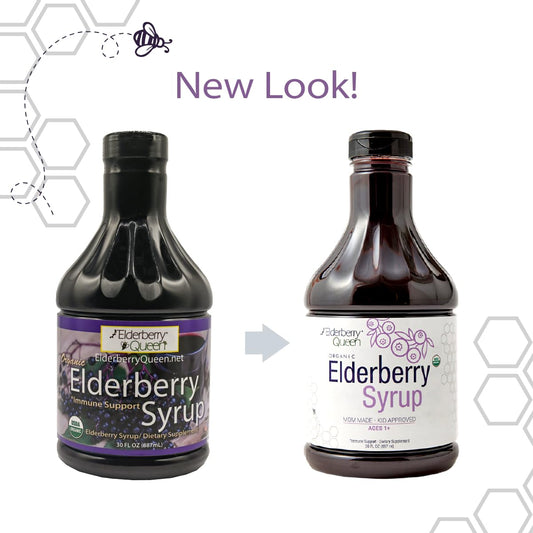 Elderberry Queen ingredients label highlights organic origins for pure quality.