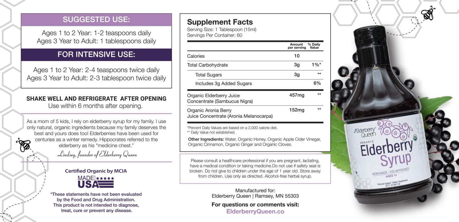 Elderberry Queen kid-friendly taste and smooth texture makes dosing easier.