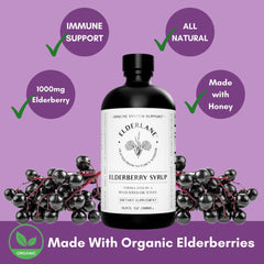 Adult serving of Elderlane Elderberry Syrup on a spoon for easy daily use