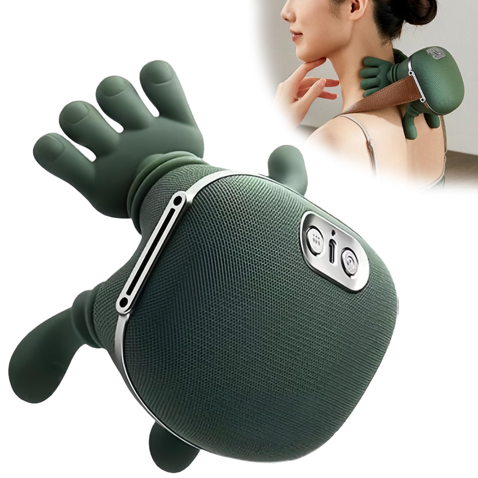 Electric Shiatsu Neck Shoulder Massager with Heat around the neck for relaxing warmth at home.