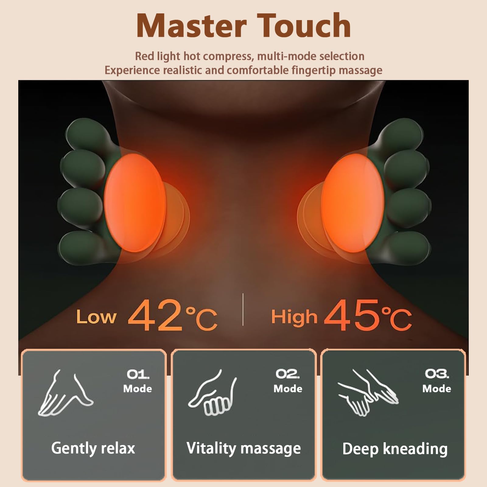 Electric Shiatsu Neck Shoulder Massager with Heat showing palm-like kneading action.