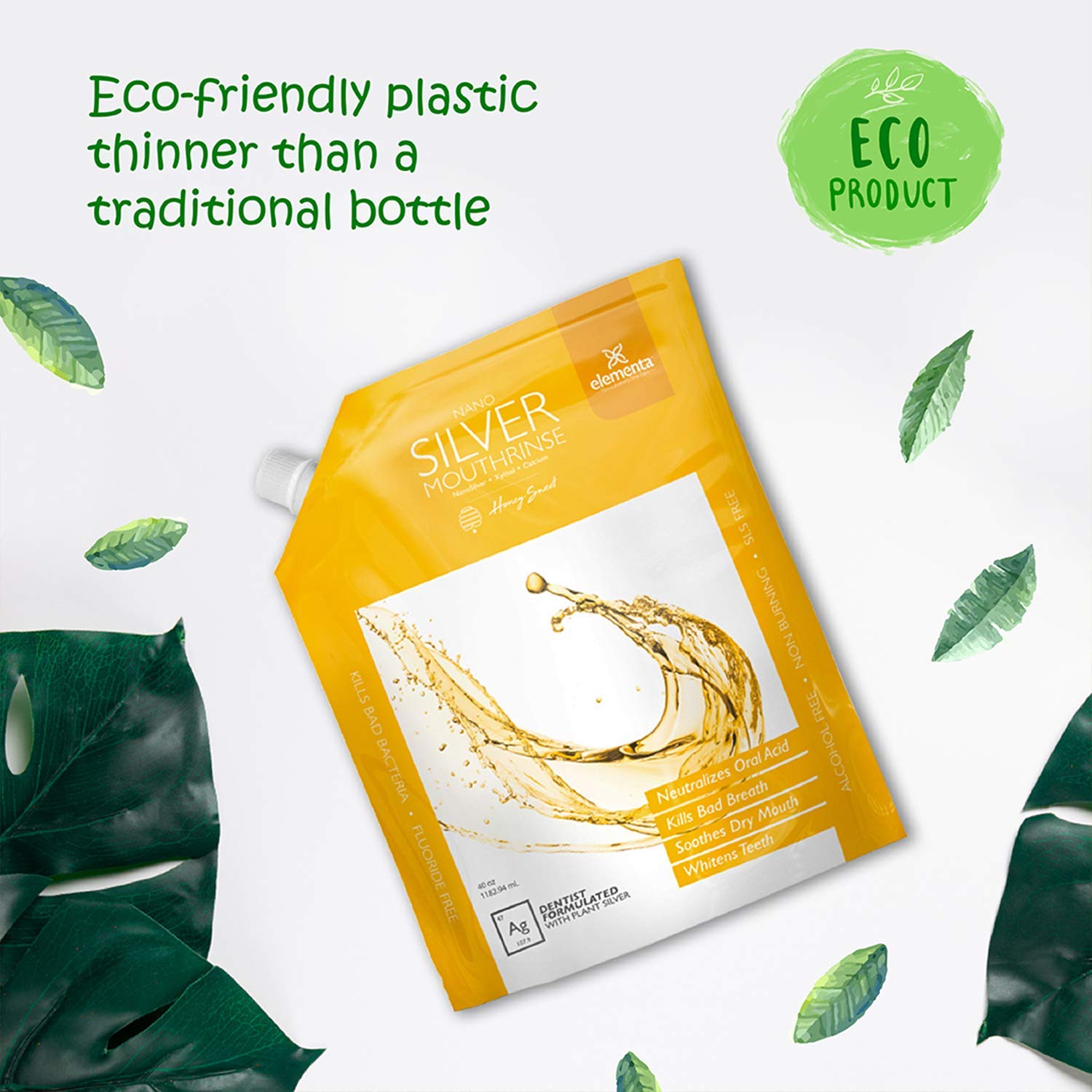 Elementa Silver mouthwash in use offers gentle, plant-based rinse without alcohol
