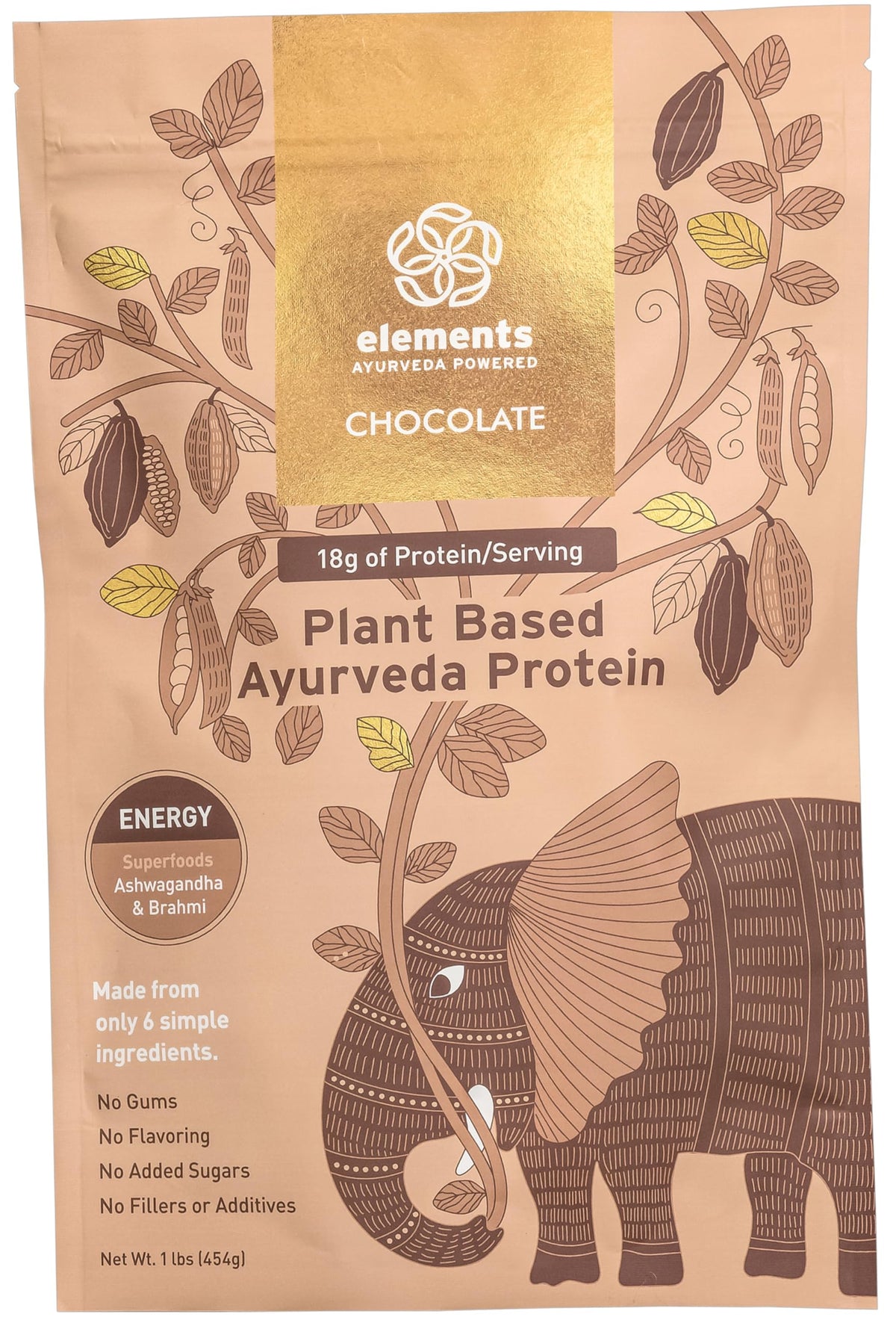 Elements Truffles plant-based protein powder bag close-up for smoothies