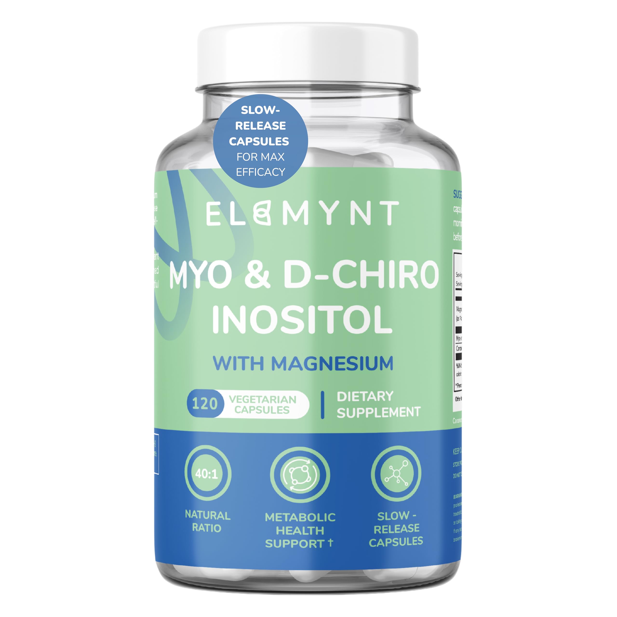 ELEMYNT Inositol supplements bottle front view for daily hormonal balance.