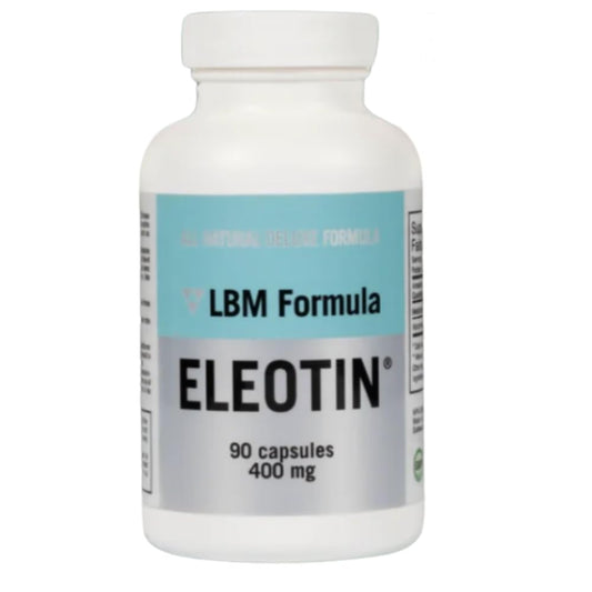 Eleotin LBM bottle back label highlights natural ingredients for long-term wellness.