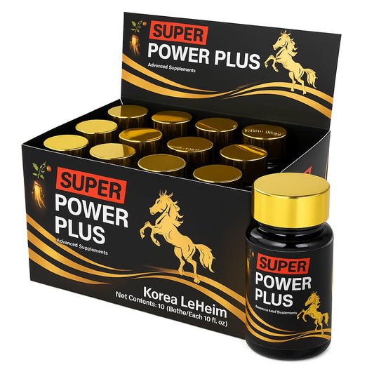Elestoria Power Plus Super bottle front showing premium ginseng blend for daily vitality.