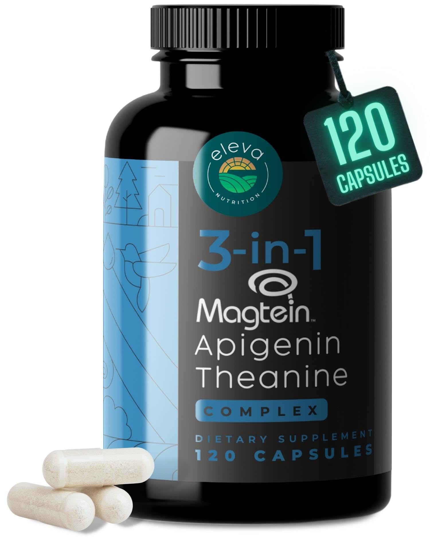 Eleva Nutrition magnesium-theanine-apigenin-3in1 capsules promoting calm before sleep