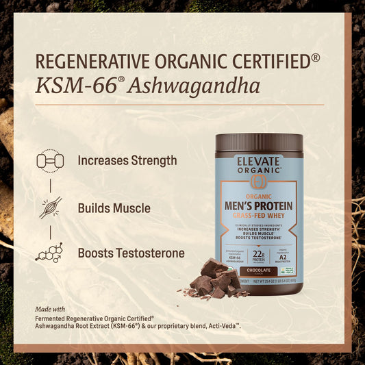 Elevate Organic Ashwagandha KSM-66 bottle supports energy balance and resilience.