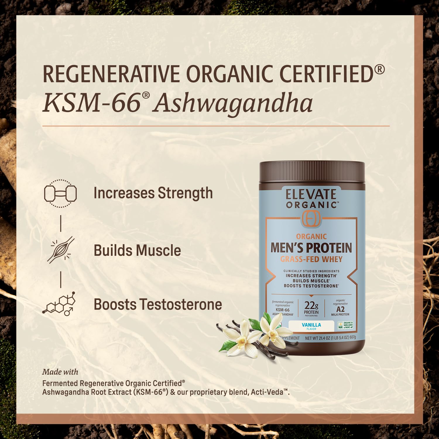 Scoop of Elevate Organic whey powder for quick post-workout protein boost.
