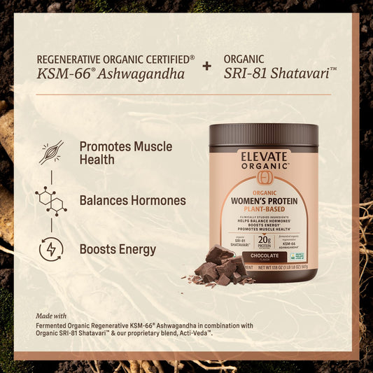 Elevate Organic Women's Protein Chocolate scoop for quick, nutritious shakes