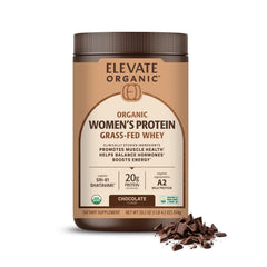 ELEVATE ORGANIC Women’s Whey Protein Chocolate tub for post-workout recovery.