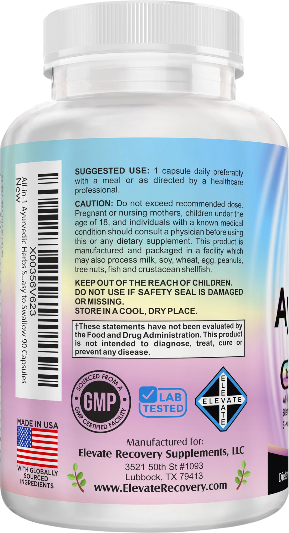 Elevate Recovery 90-count capsules ready for everyday vitality and balance