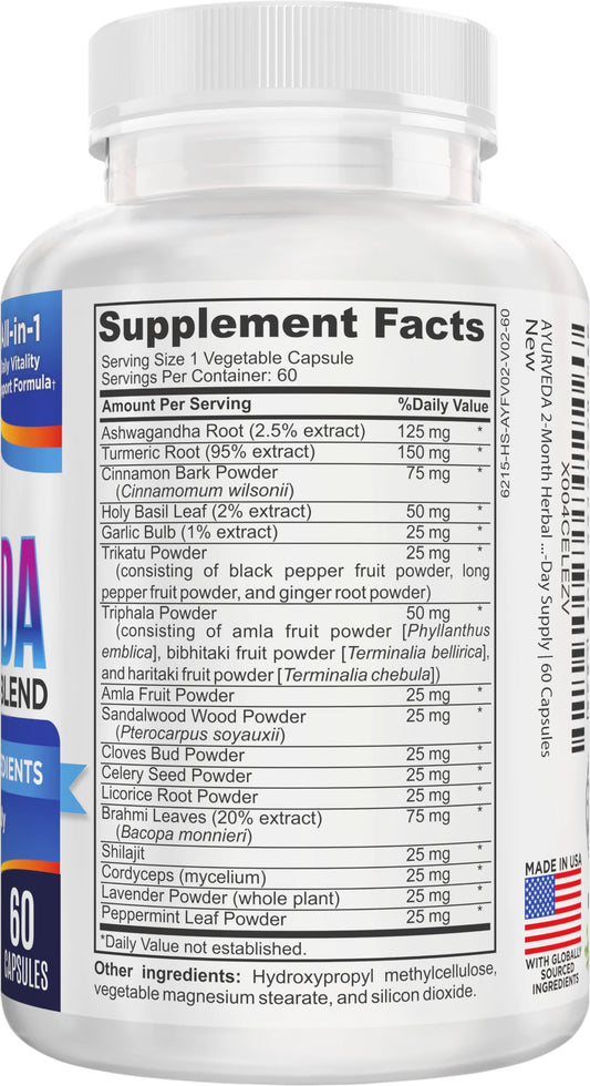 Elevate Recovery Ayurveda 17-in-1 capsules-pack shows 60 capsules for a two-month supply.