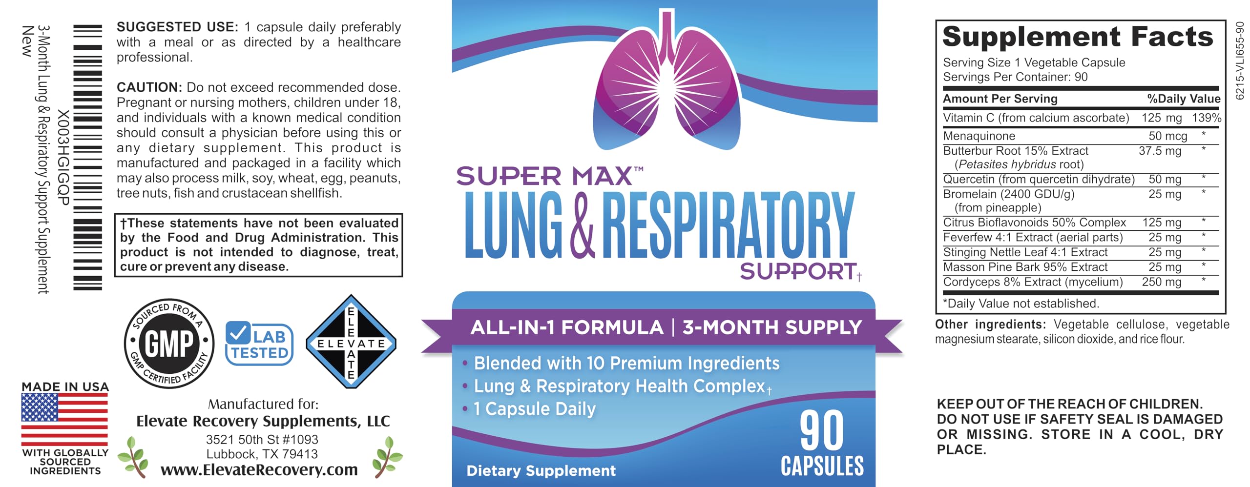 Elevate Recovery Lung bottle in-use with a glass of water