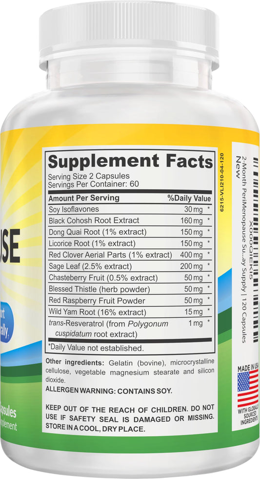 Elevate Recovery Perimenopause bottle back label shows 11-herb blend for balance