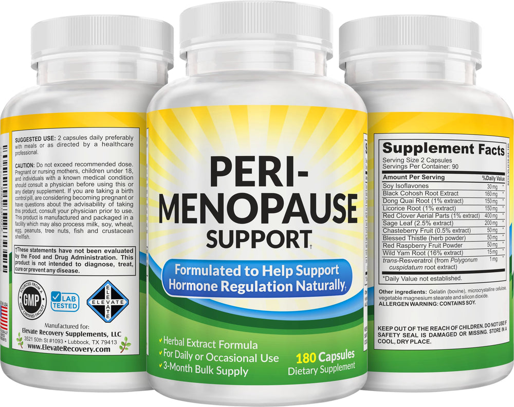 Elevate Recovery Perimenopause bottle with safety seal indicating freshness.