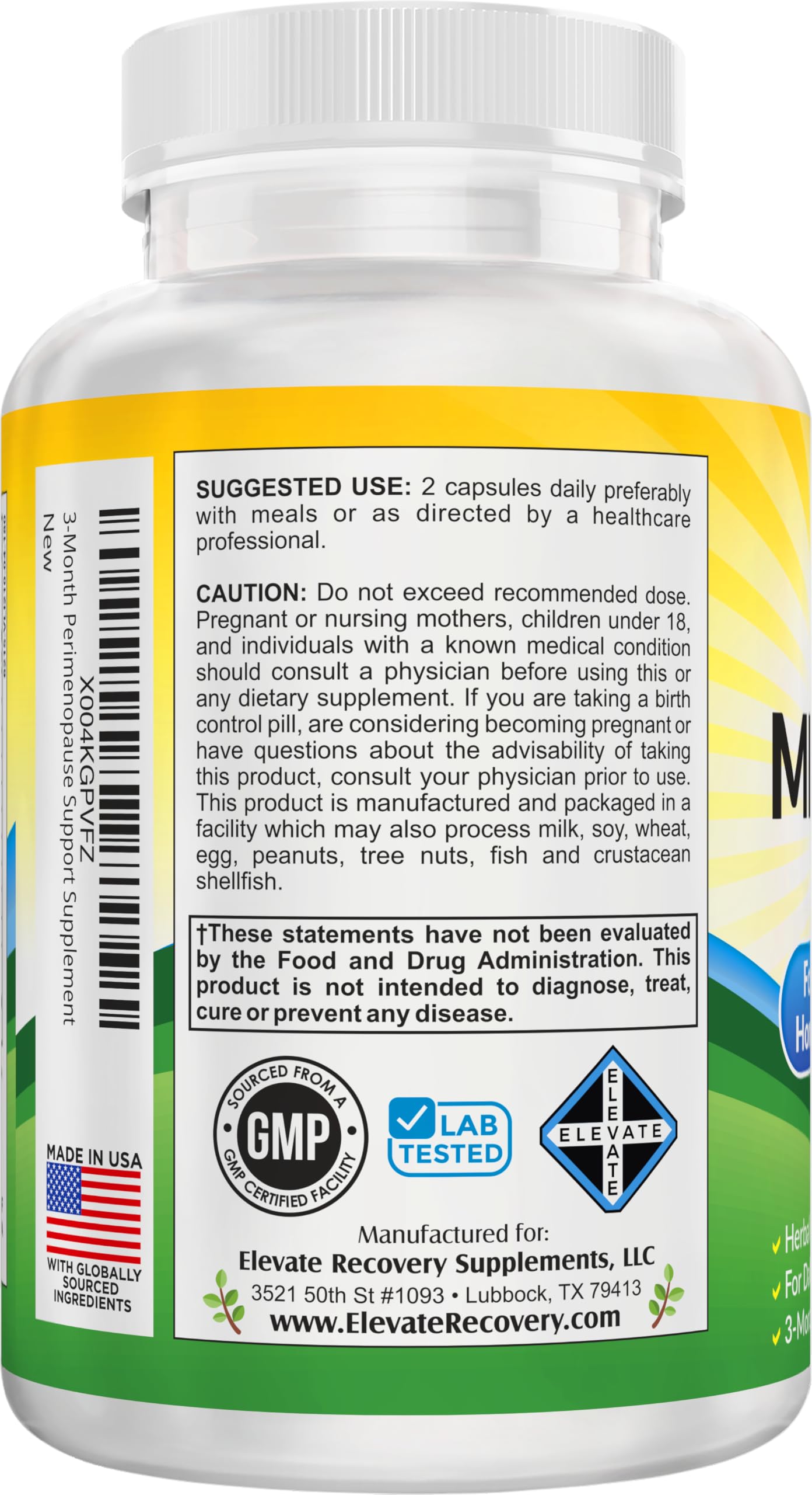 Elevate Recovery Perimenopause capsules closeup for easy daily dosing and consistency.