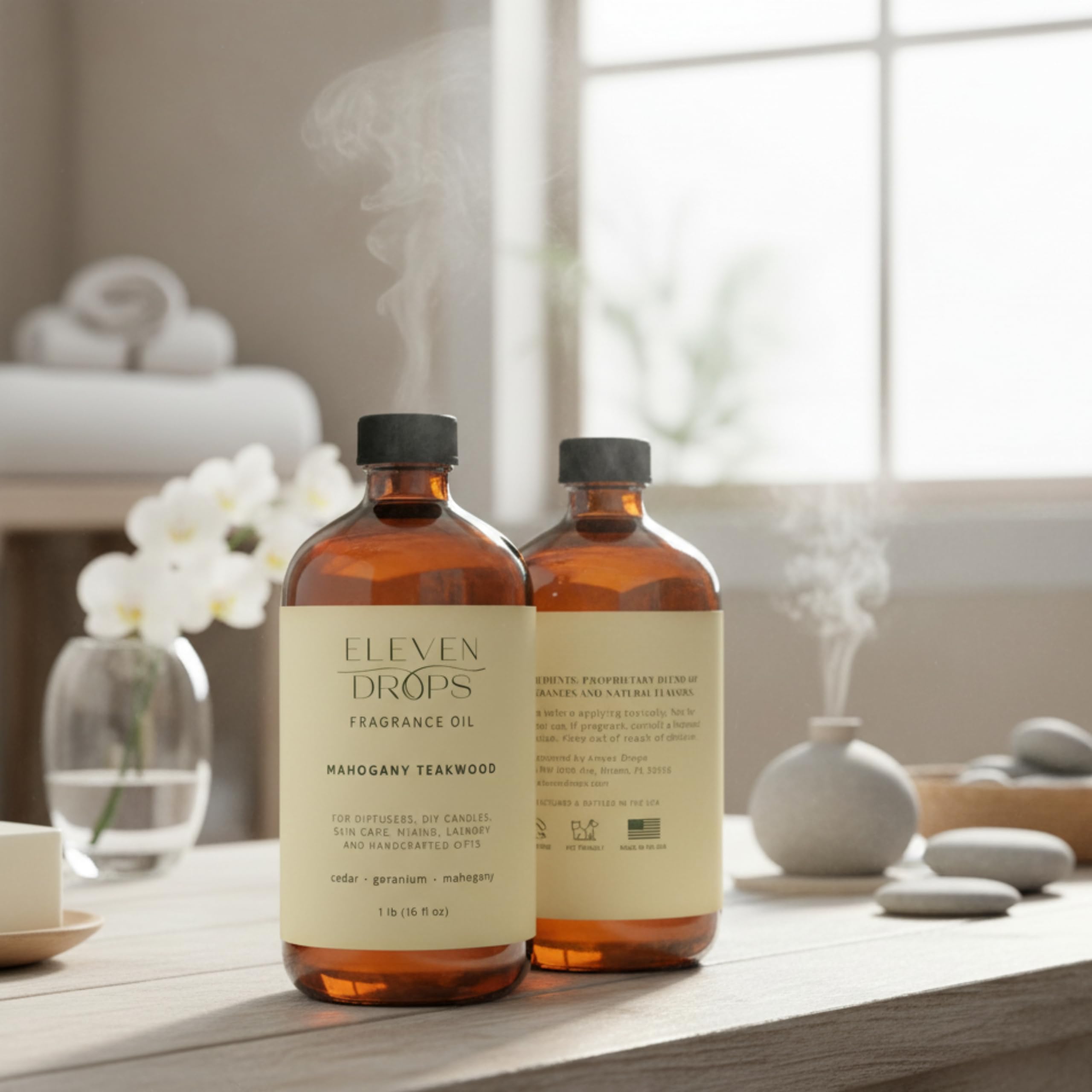 Eleven Drops Bougie 540 amber bottle close-up emphasizes premium packaging.
