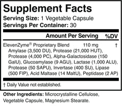 ElevenZyme label highlights non-GMO vegan enzyme blend.