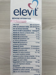 Elevit TAB with Iodine 100s tablet close-up shows compact daily dose.