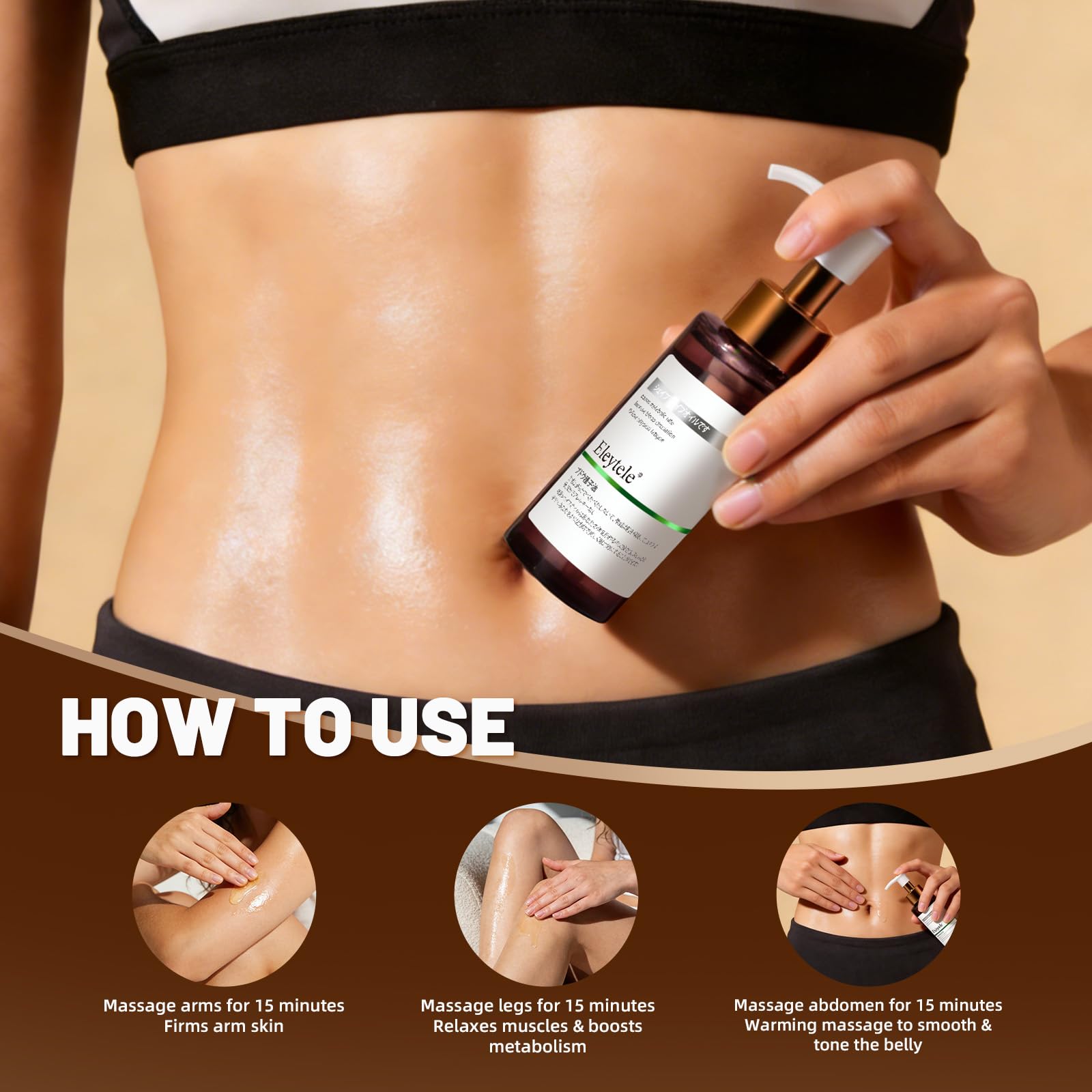 eleytele Korean Body Firming Oil arms, waist, abdomen for versatile massage.