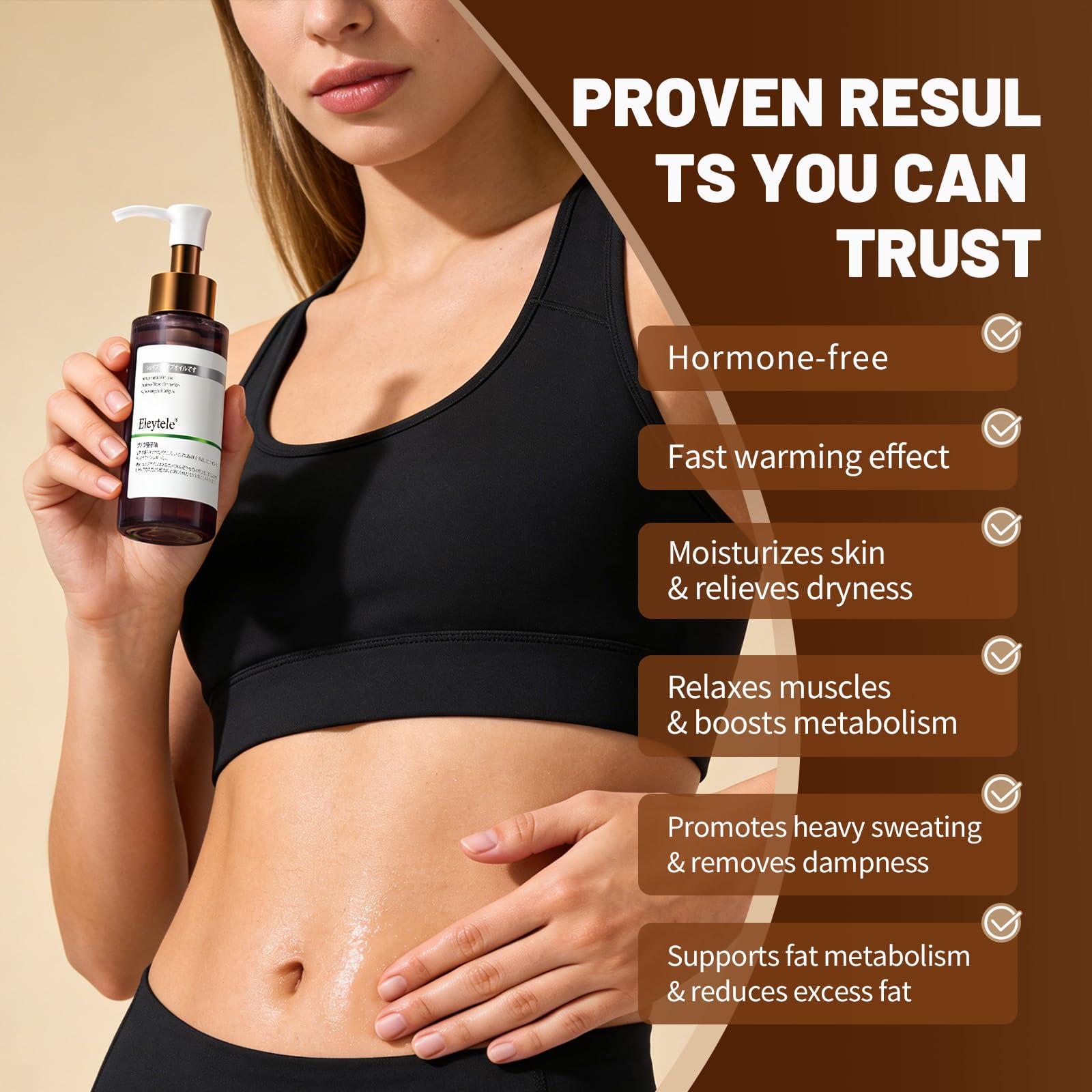 eleytele Korean Body Firming Oil texture closeup highlights lightweight absorption.