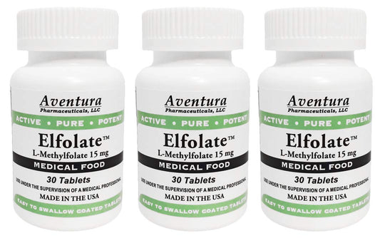 ELFOLATE 15mg three-pack bottle front for daily methylfolate support.
