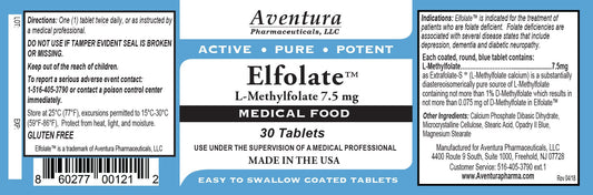 ELFOLATE three-pack bottle back label with purity details