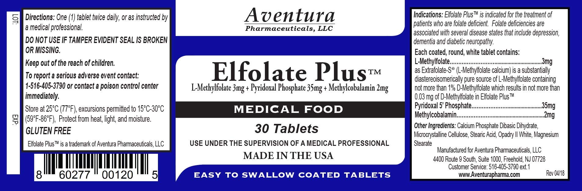 ELFOLATE Plus 3mg bottle side label showing purity and potency.