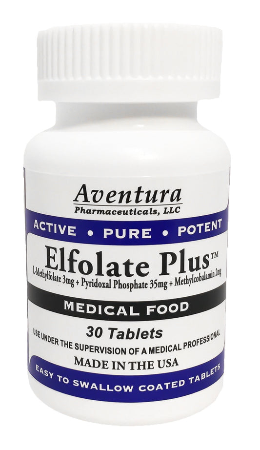 ELFOLATE Plus bottle label shows 3 mg L-Methylfolate for daily use.