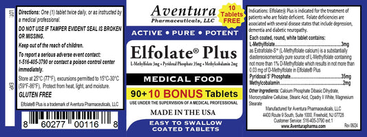 ELFOLATE Plus tablets close-up showing coated, easy-to-swallow design.