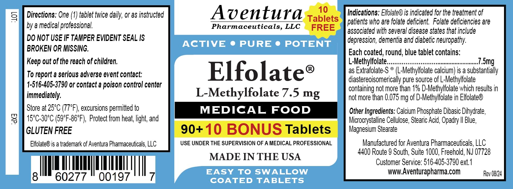 ELFOLATE tablets close-up with easy-to-swallow coated design.